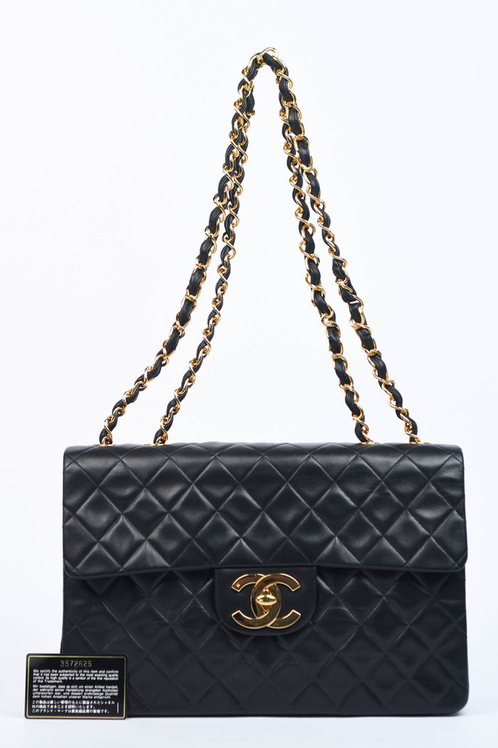 90s Chanel Black Lambskin XL Single Flap with 24k GHW