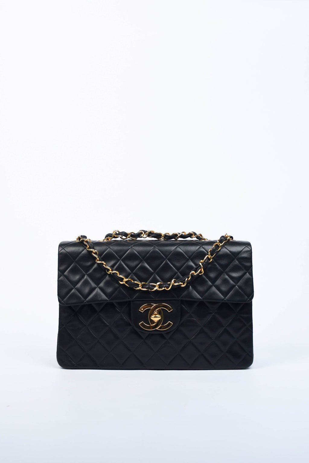 90s Chanel Black Lambskin XL Single Flap with 24k GHW