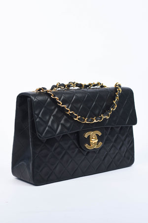 90s Chanel Black Lambskin XL Single Flap with 24k GHW