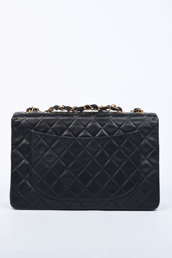 90s Chanel Black Lambskin XL Single Flap with 24k GHW