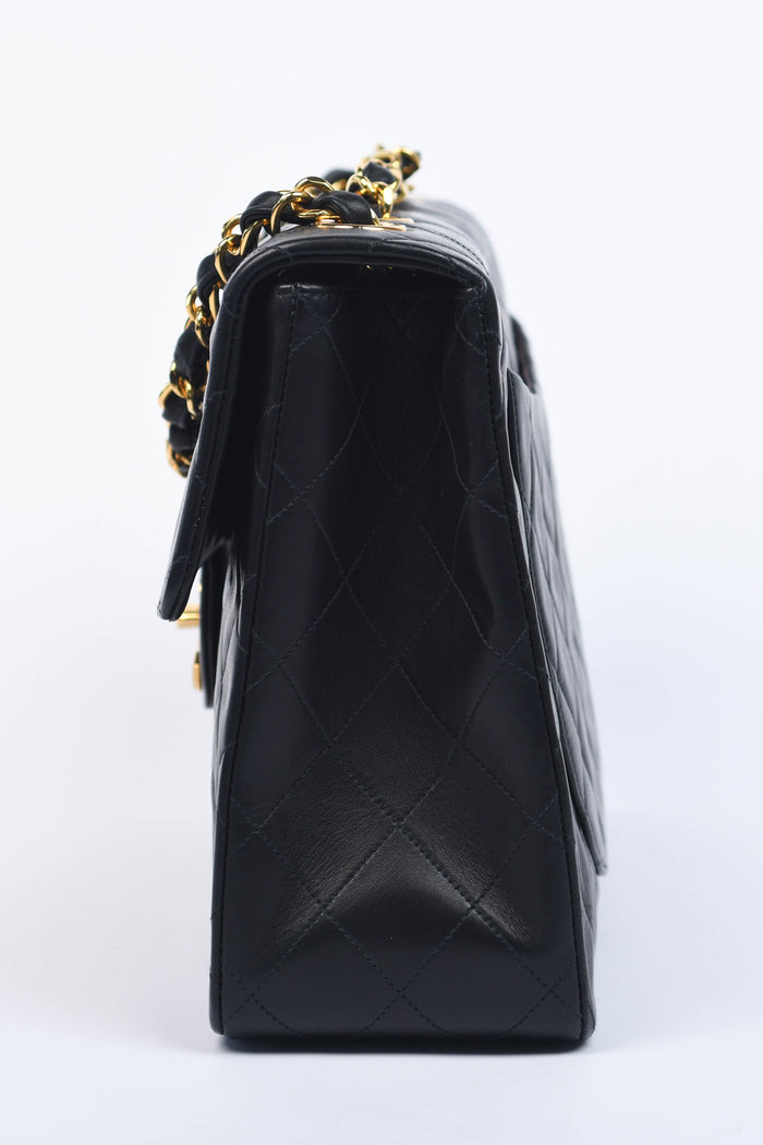 90s Chanel Black Lambskin XL Single Flap with 24k GHW