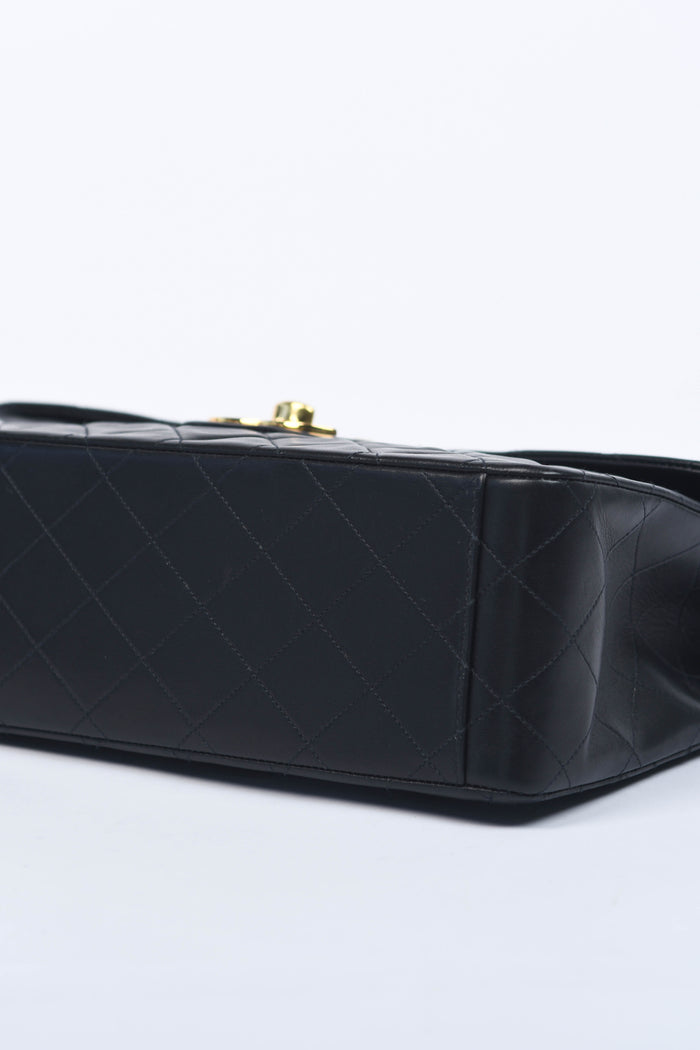 90s Chanel Black Lambskin XL Single Flap with 24k GHW