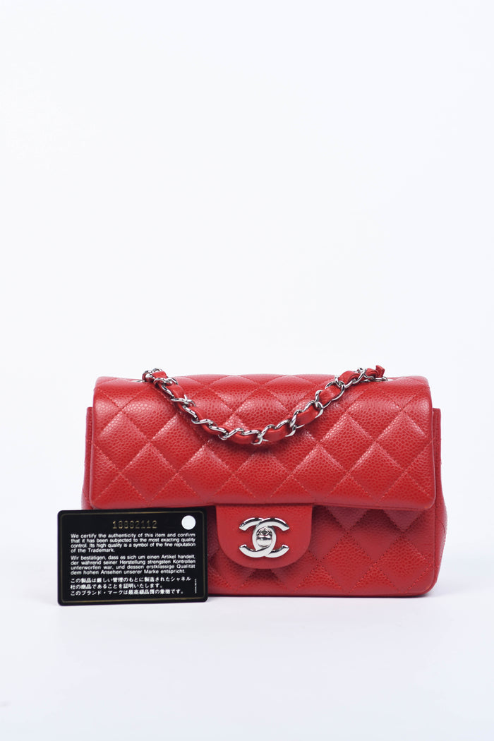 2010s Chanel Red Caviar Mini Rectangular Flap Shoulder Bag