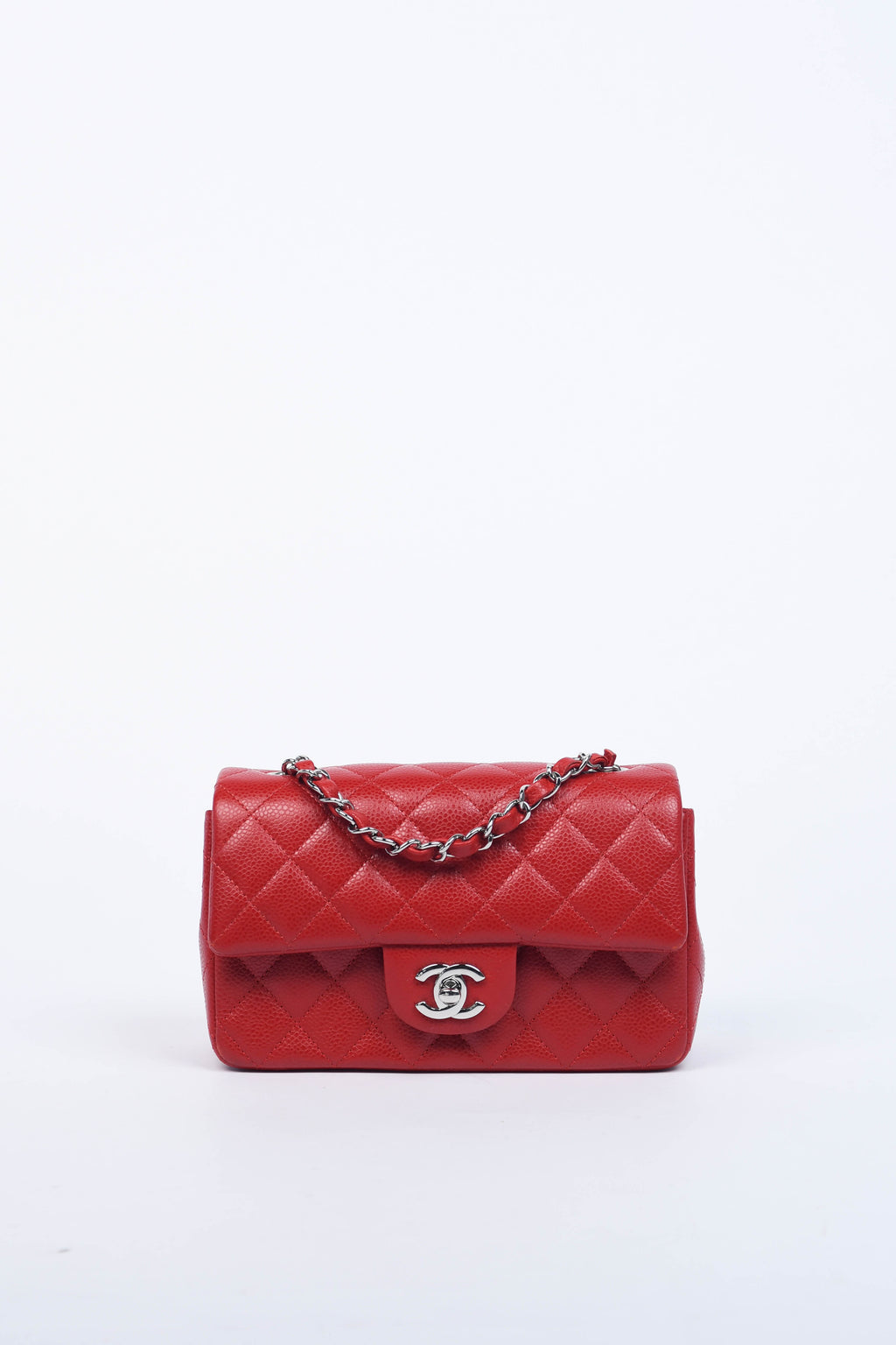 2010s Chanel Red Caviar Mini Rectangular Flap Shoulder Bag