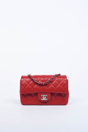 2010s Chanel Red Caviar Mini Rectangular Flap Shoulder Bag