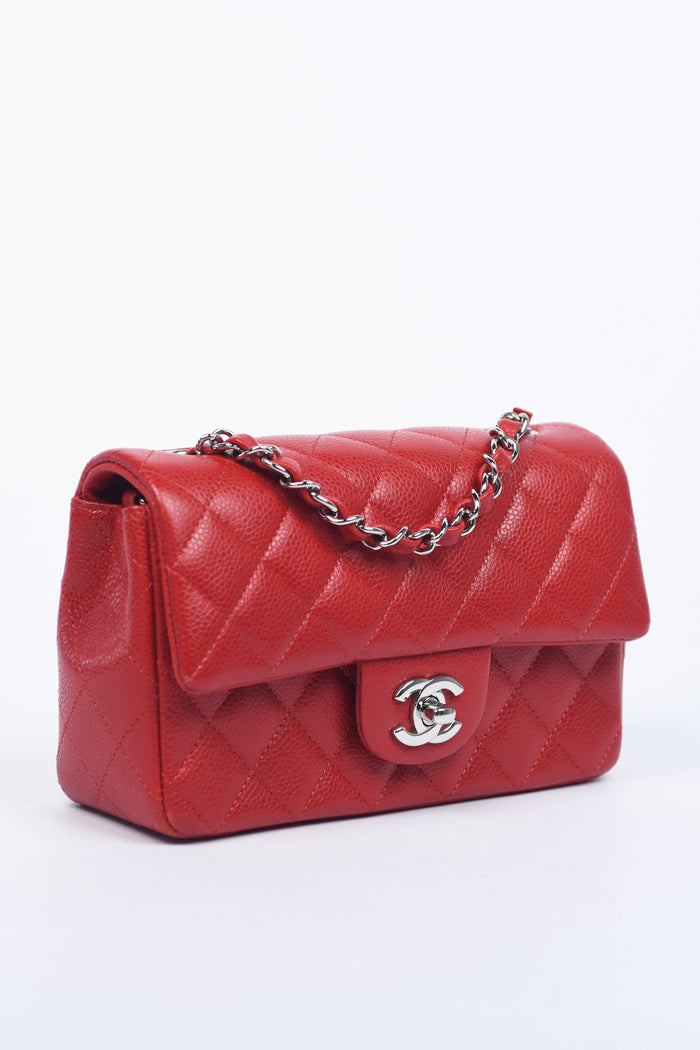 2010s Chanel Red Caviar Mini Rectangular Flap Shoulder Bag