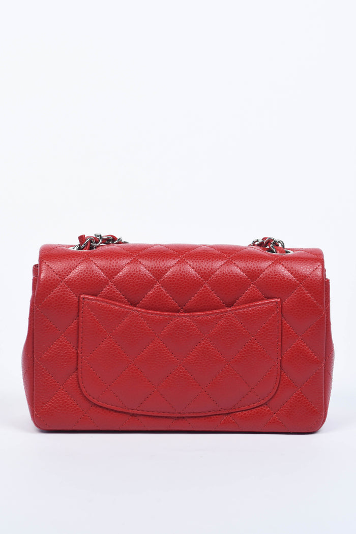 2010s Chanel Red Caviar Mini Rectangular Flap Shoulder Bag