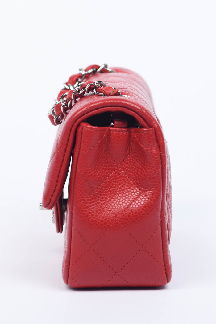 2010s Chanel Red Caviar Mini Rectangular Flap Shoulder Bag