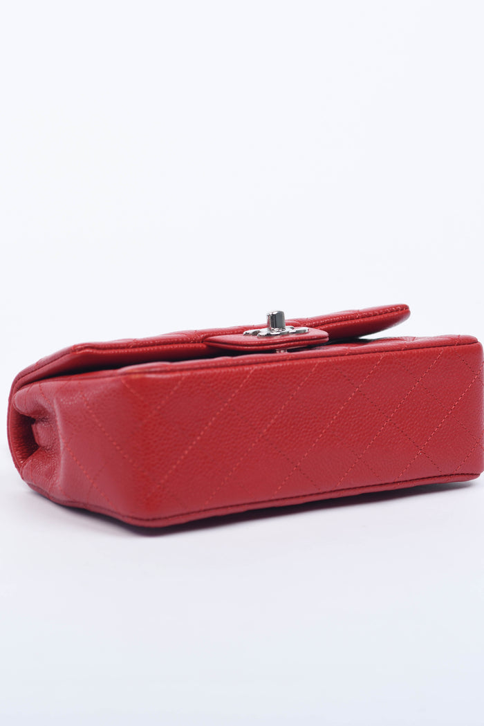 2010s Chanel Red Caviar Mini Rectangular Flap Shoulder Bag