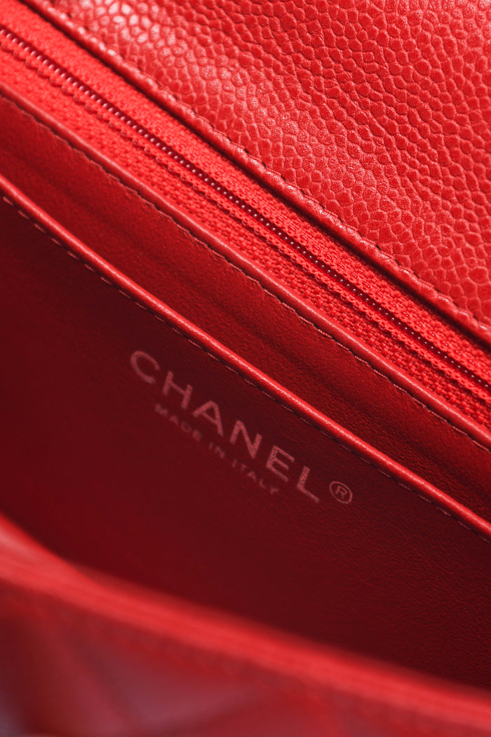 2010s Chanel Red Caviar Mini Rectangular Flap Shoulder Bag