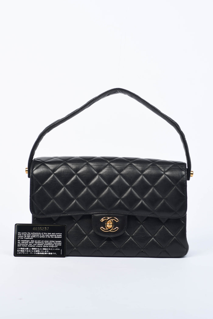 90s Chanel Black Lambskin Leather Double Faced Flap Bag with 24k GHW