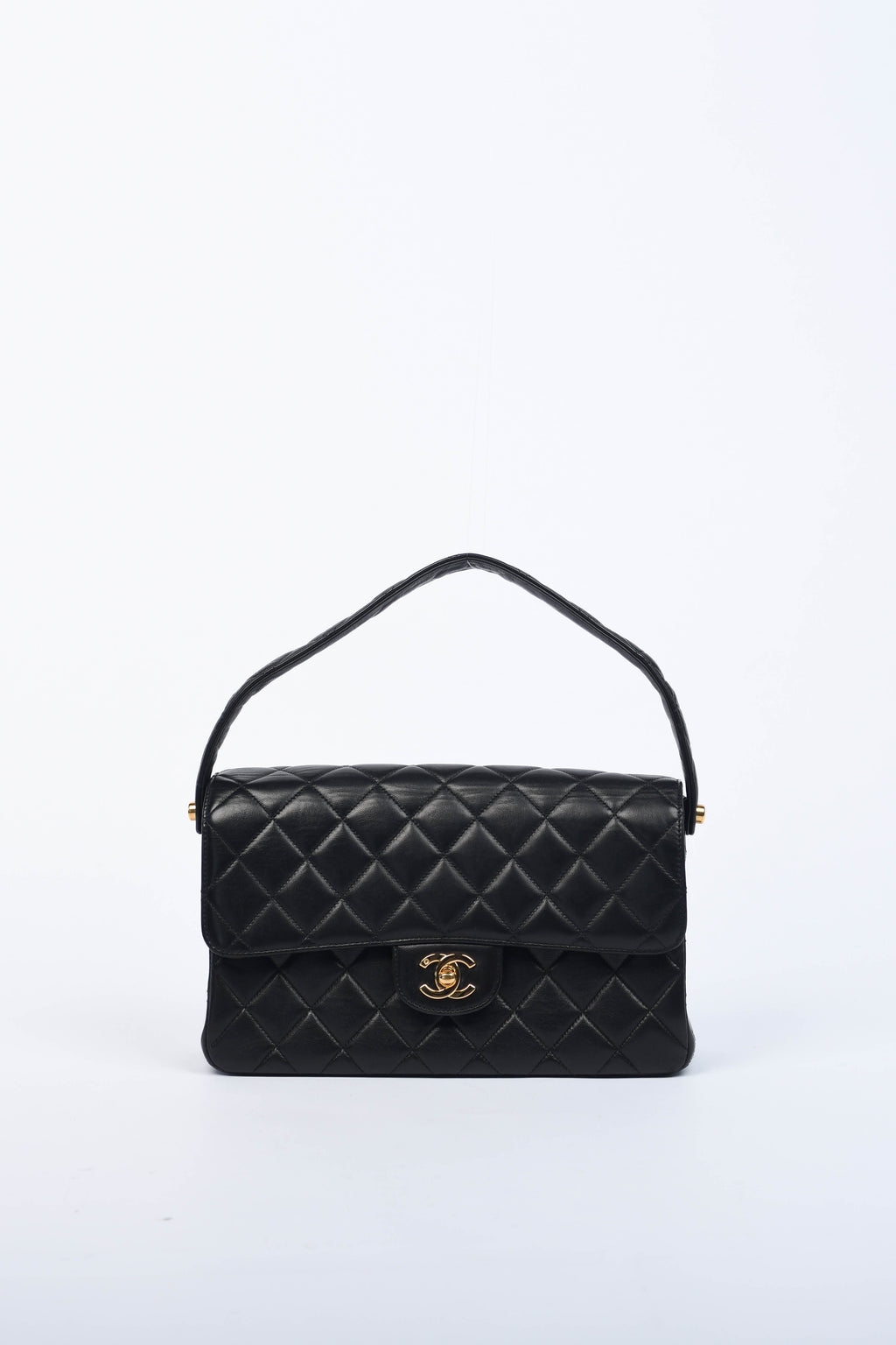 90s Chanel Black Lambskin Leather Double Faced Flap Bag with 24k GHW