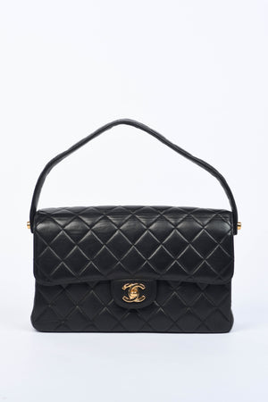 90s Chanel Black Lambskin Leather Double Faced Flap Bag with 24k GHW