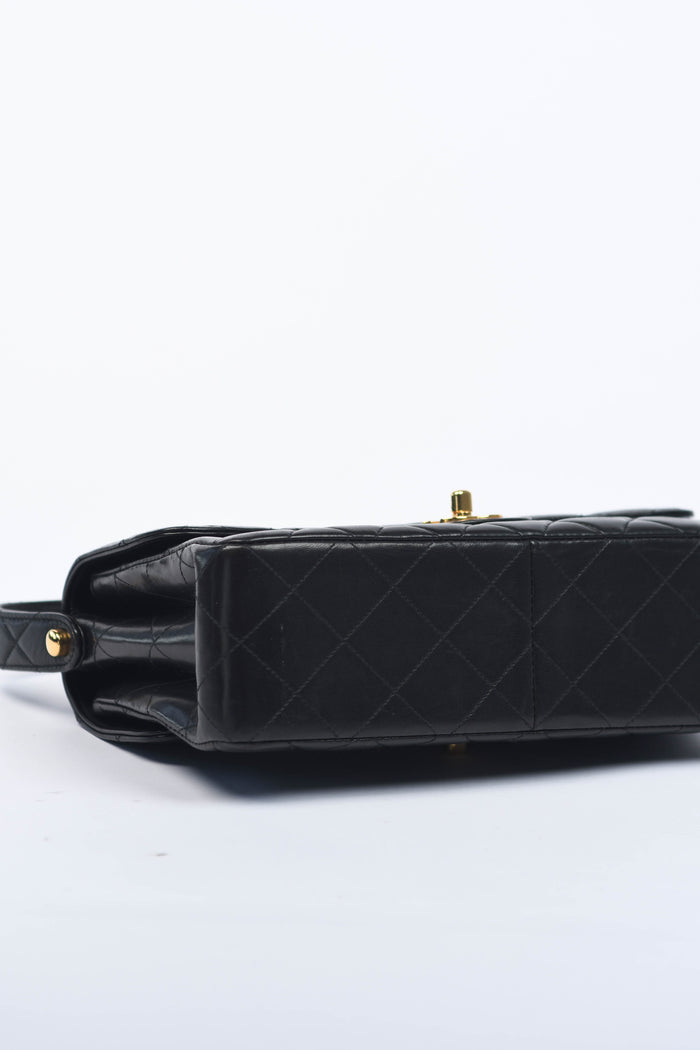 90s Chanel Black Lambskin Leather Double Faced Flap Bag with 24k GHW