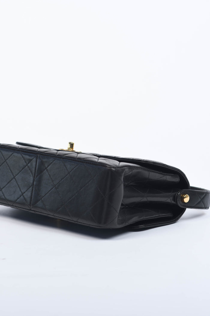 90s Chanel Black Lambskin Leather Double Faced Flap Bag with 24k GHW