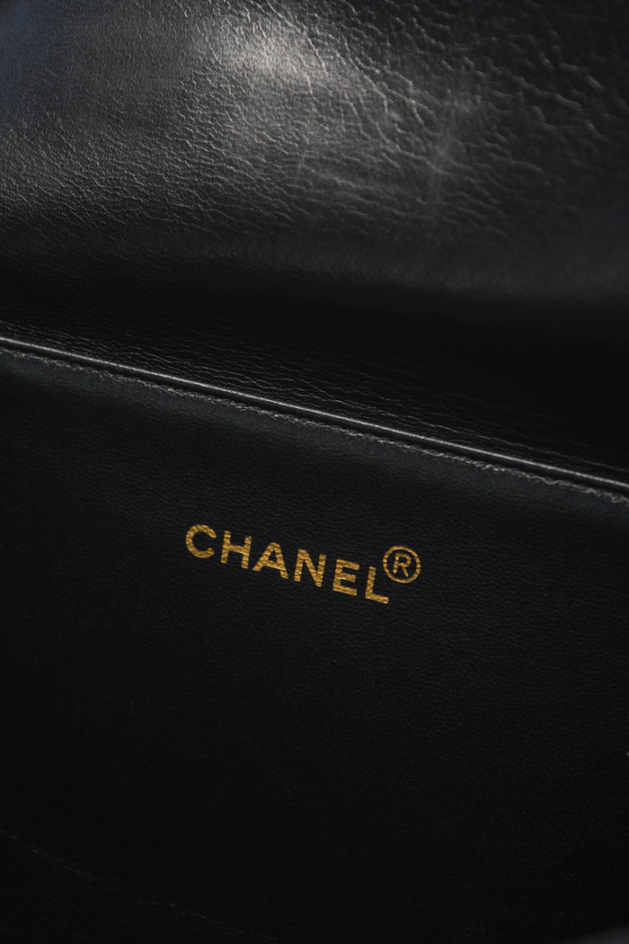 90s Chanel Black Lambskin Leather Double Faced Flap Bag with 24k GHW