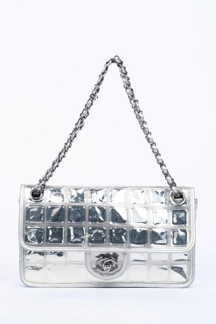 2000s Chanel Silver Ice Cube Single Flap Shoulder Bag