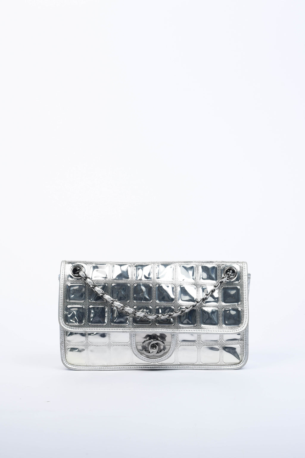 2000s Chanel Silver Ice Cube Single Flap Shoulder Bag
