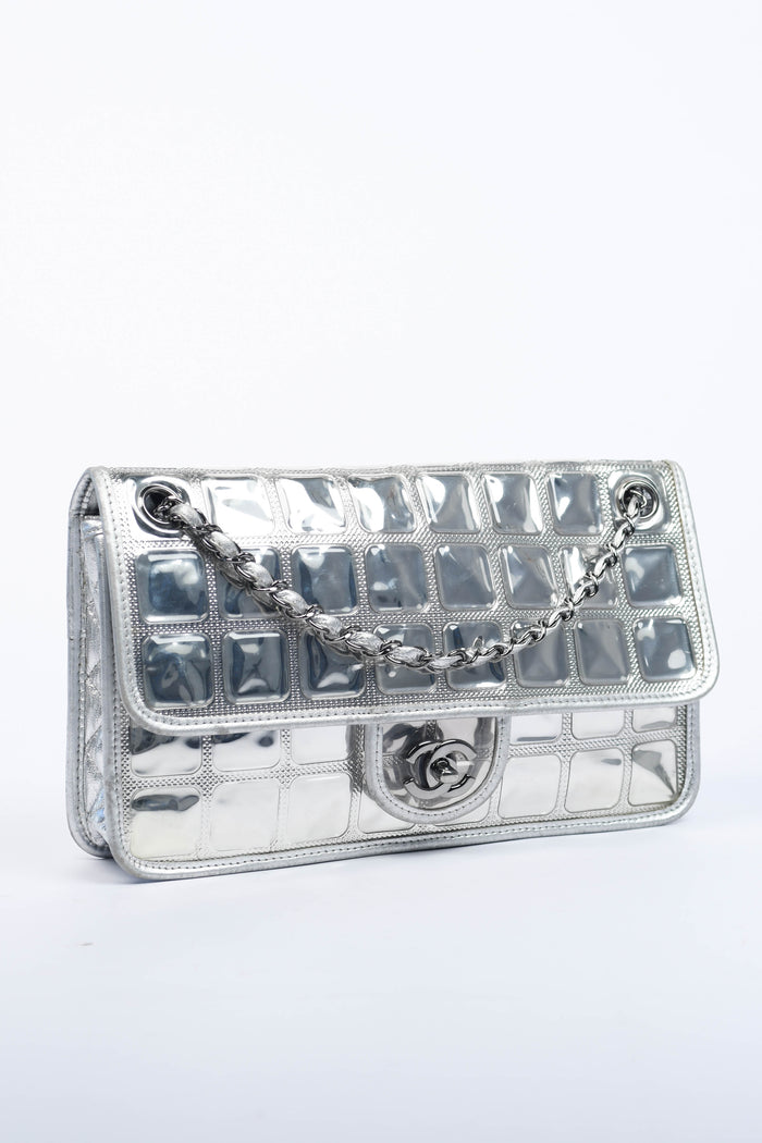 2000s Chanel Silver Ice Cube Single Flap Shoulder Bag