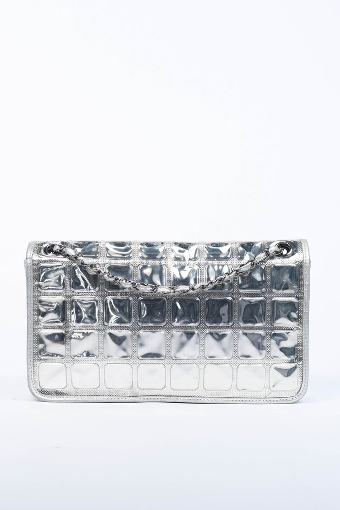 2000s Chanel Silver Ice Cube Single Flap Shoulder Bag