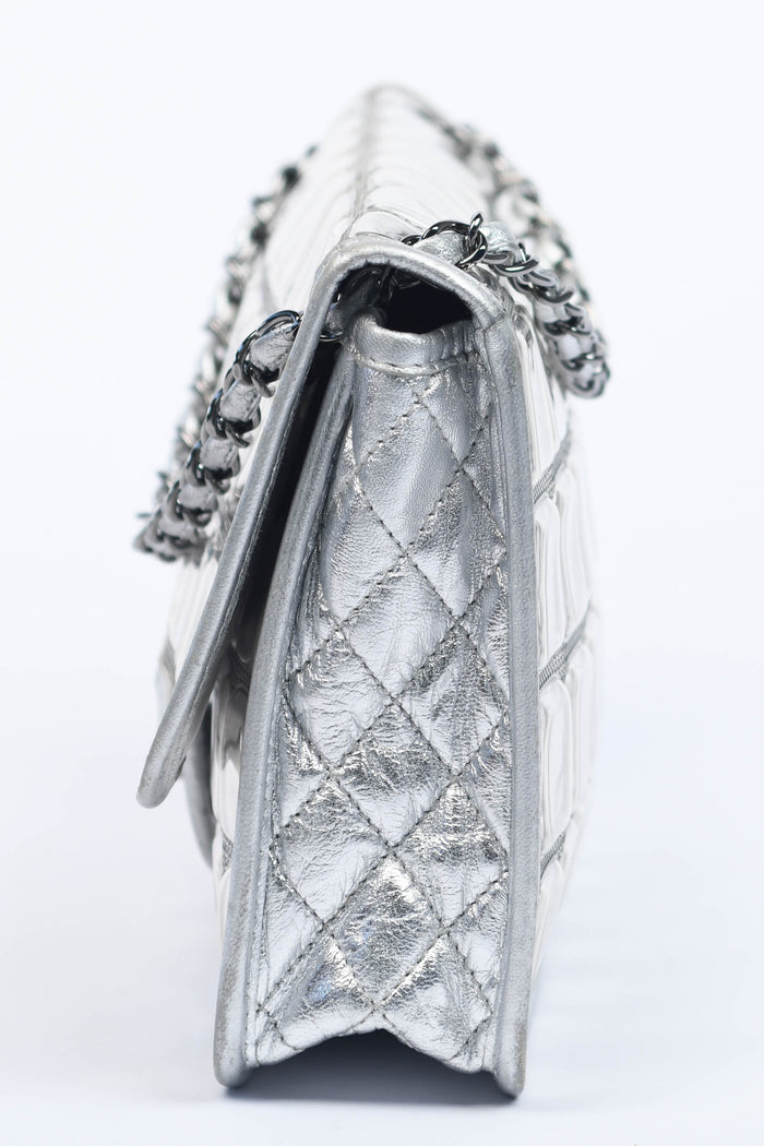 2000s Chanel Silver Ice Cube Single Flap Shoulder Bag