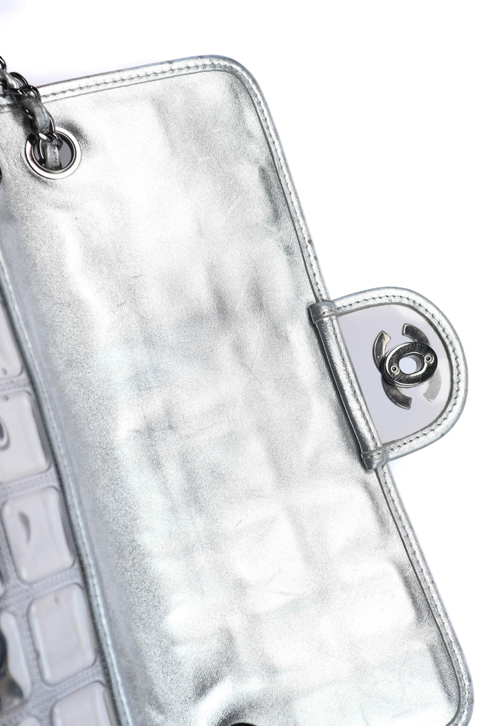 2000s Chanel Silver Ice Cube Single Flap Shoulder Bag