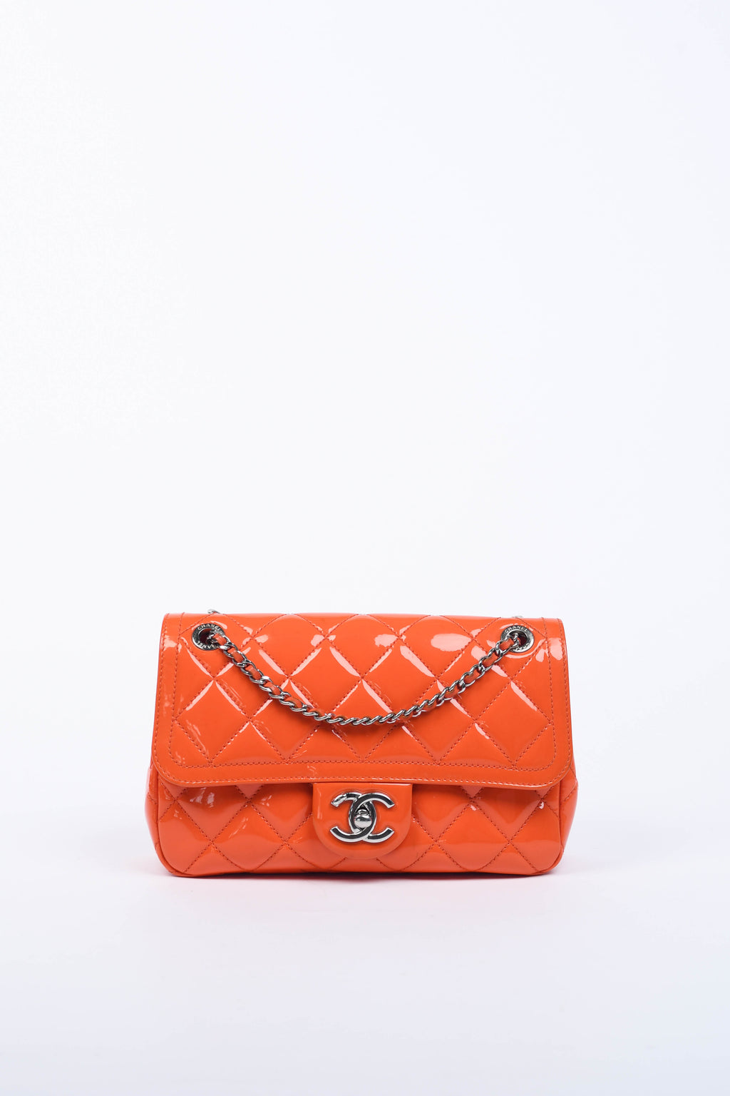 2014 Chanel Orange Patent Leather Coco Shine Flap Shoulder Bag
