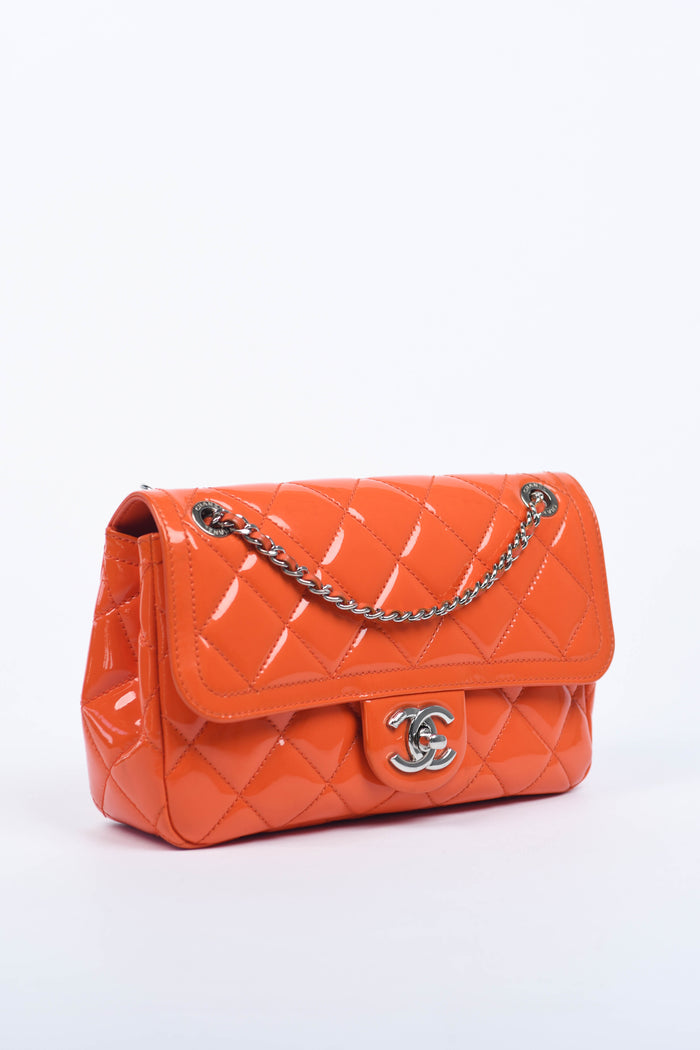 2014 Chanel Orange Patent Leather Coco Shine Flap Shoulder Bag