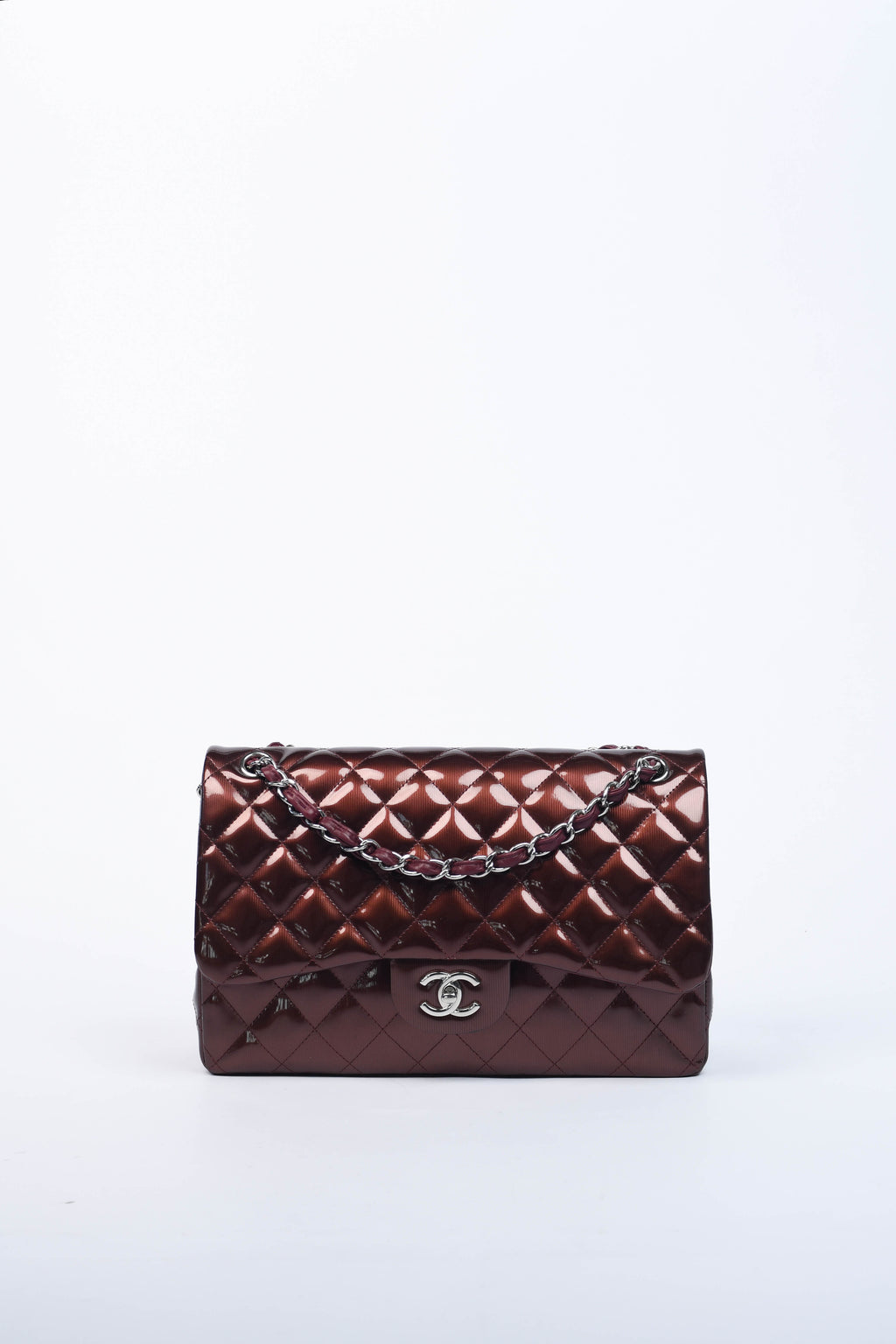 2012 Chanel Burgundy Patent Leather Jumbo Double Flap Shoulder Bag