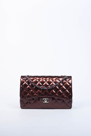 2012 Chanel Burgundy Patent Leather Jumbo Double Flap Shoulder Bag
