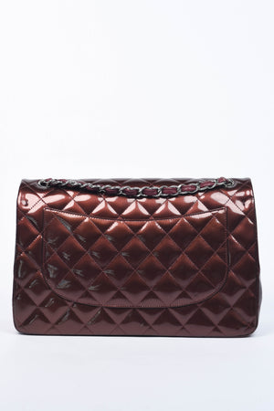 2012 Chanel Burgundy Patent Leather Jumbo Double Flap Shoulder Bag