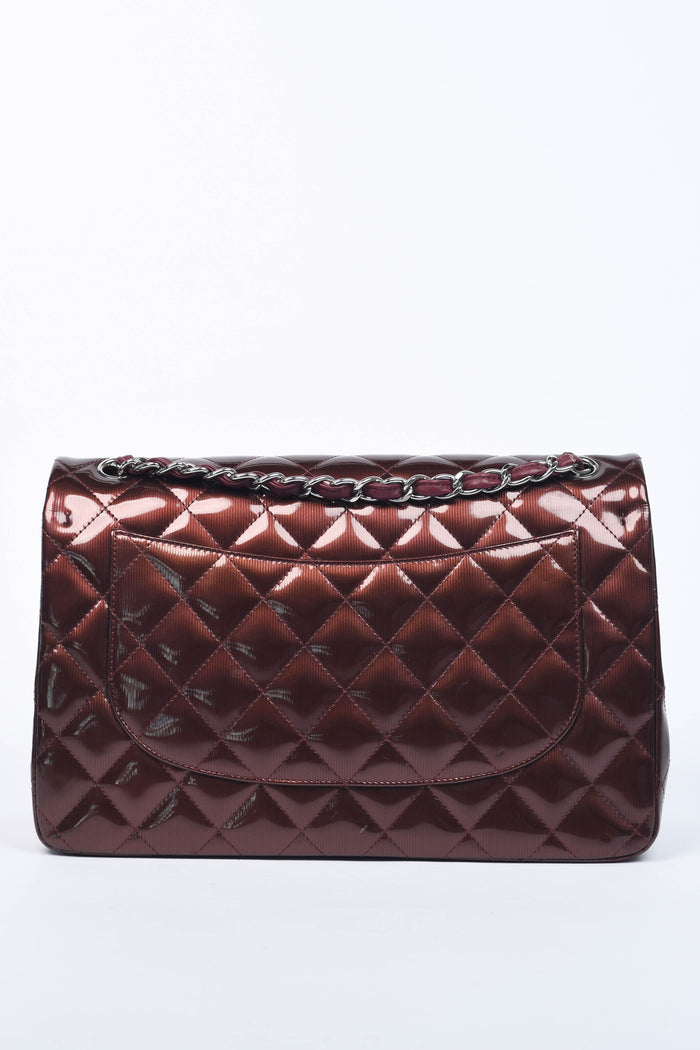 2012 Chanel Burgundy Patent Leather Jumbo Double Flap Shoulder Bag