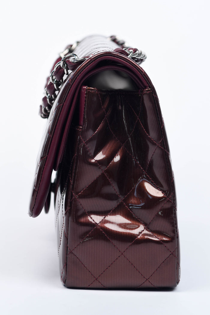 2012 Chanel Burgundy Patent Leather Jumbo Double Flap Shoulder Bag
