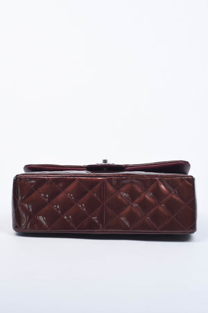 2012 Chanel Burgundy Patent Leather Jumbo Double Flap Shoulder Bag