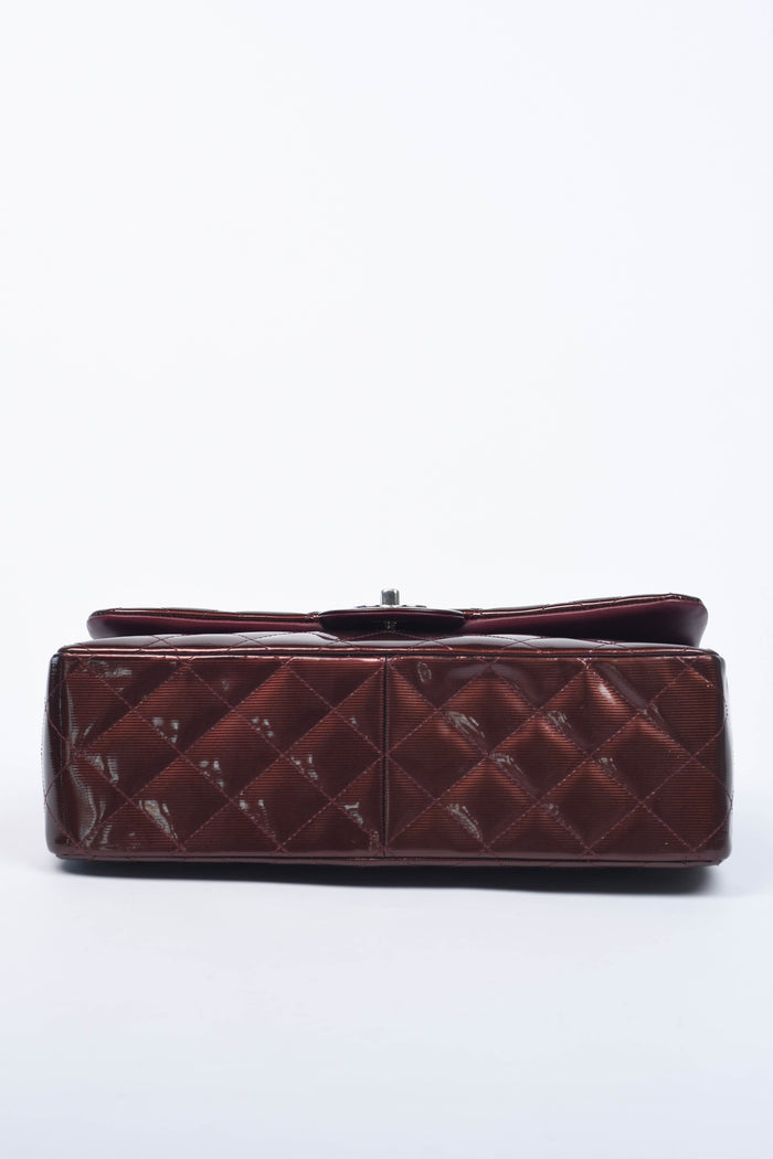2012 Chanel Burgundy Patent Leather Jumbo Double Flap Shoulder Bag