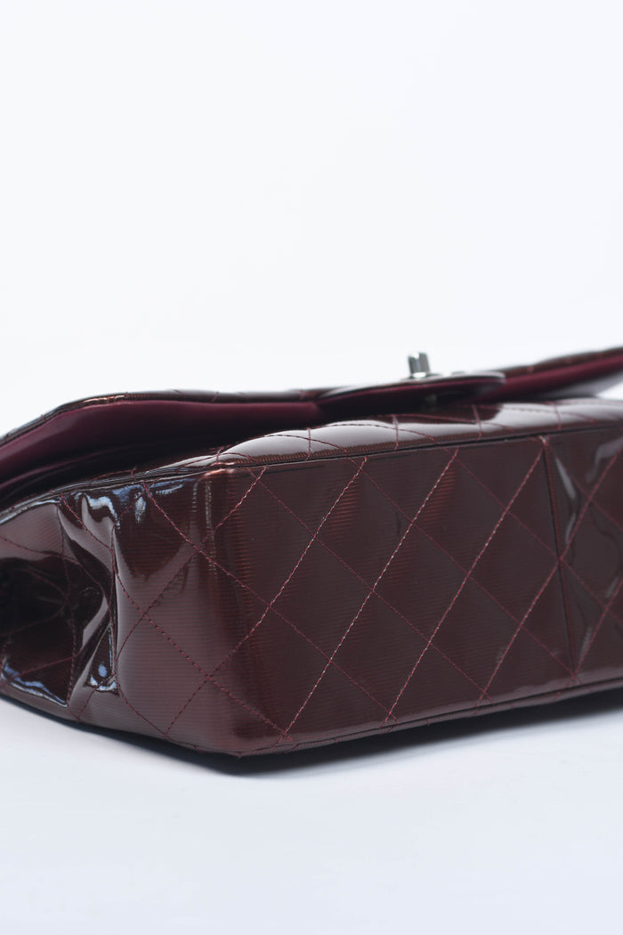 2012 Chanel Burgundy Patent Leather Jumbo Double Flap Shoulder Bag