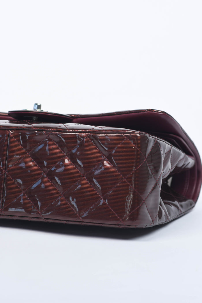 2012 Chanel Burgundy Patent Leather Jumbo Double Flap Shoulder Bag