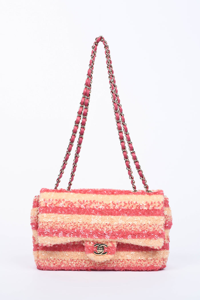 2018 Chanel Pink Sequin Single Flap Shoulder Bag