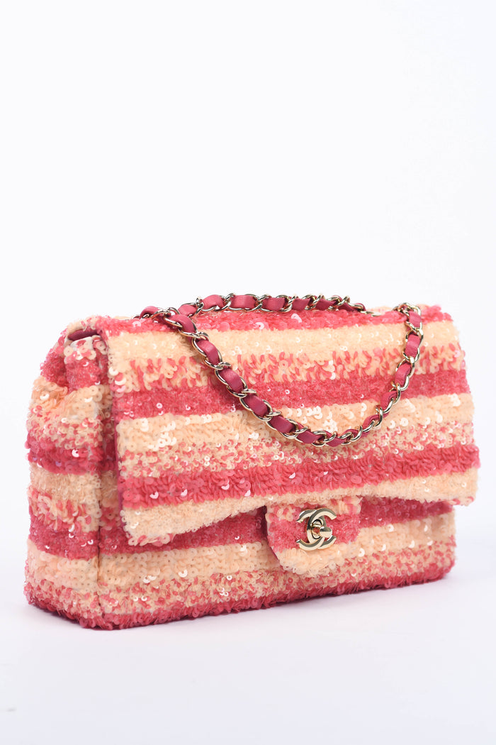 2018 Chanel Pink Sequin Single Flap Shoulder Bag