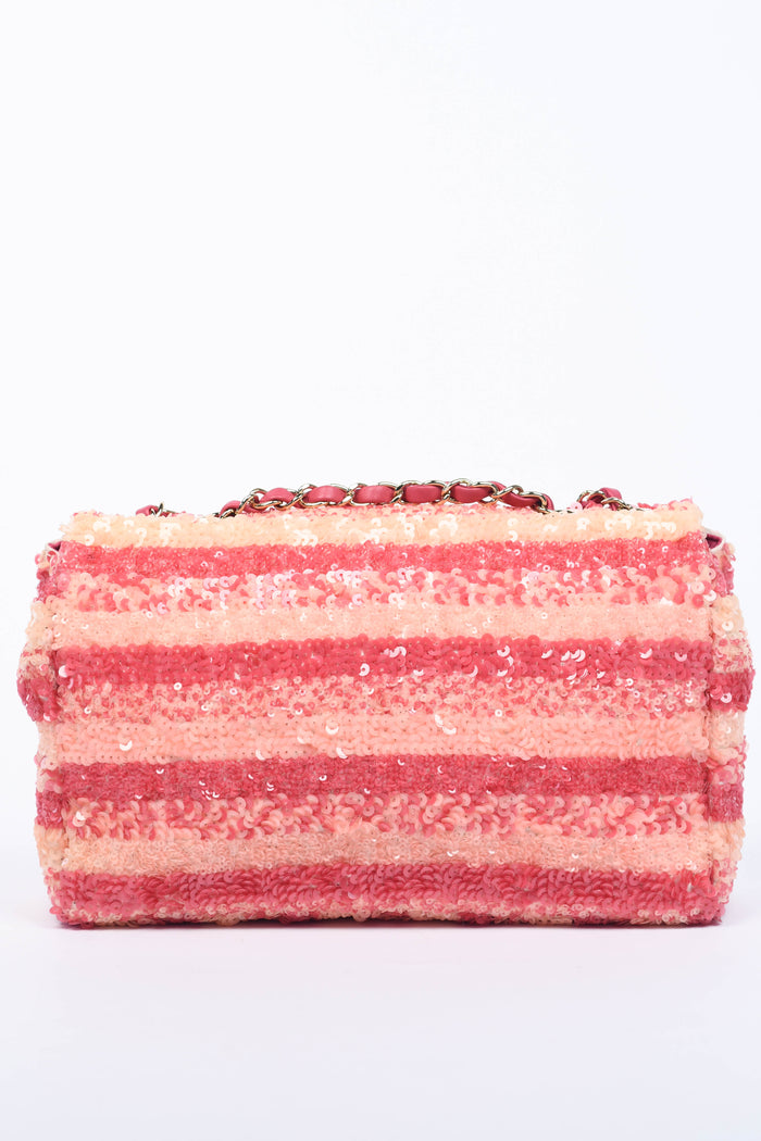 2018 Chanel Pink Sequin Single Flap Shoulder Bag