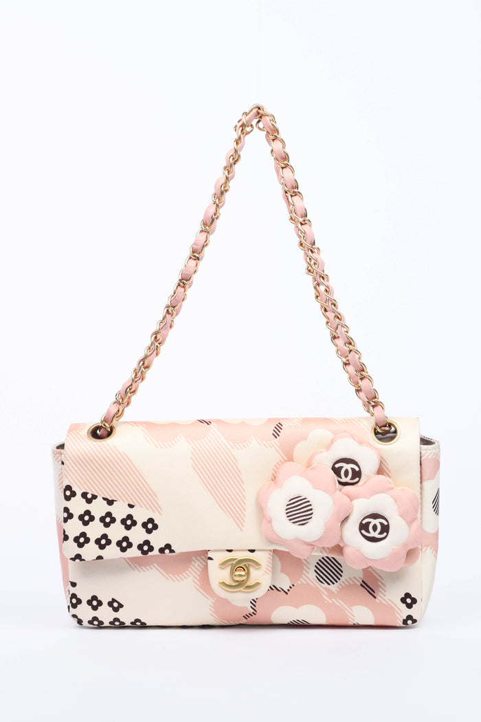 RARE 2000s Chanel Camellia Printed Medium Single Flap Bag