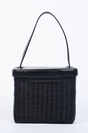 RARE Chanel Black Wicker Basket Top Handle Bag
