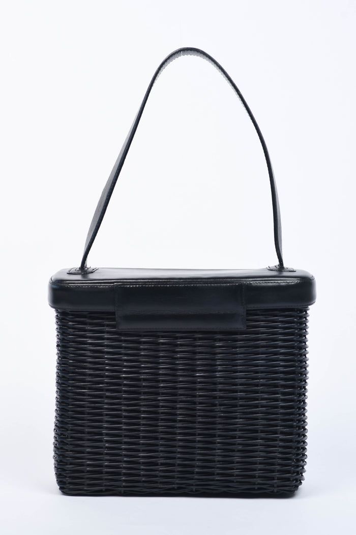 RARE Chanel Black Wicker Basket Top Handle Bag