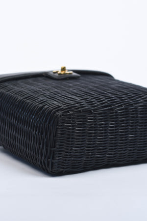 RARE Chanel Black Wicker Basket Top Handle Bag