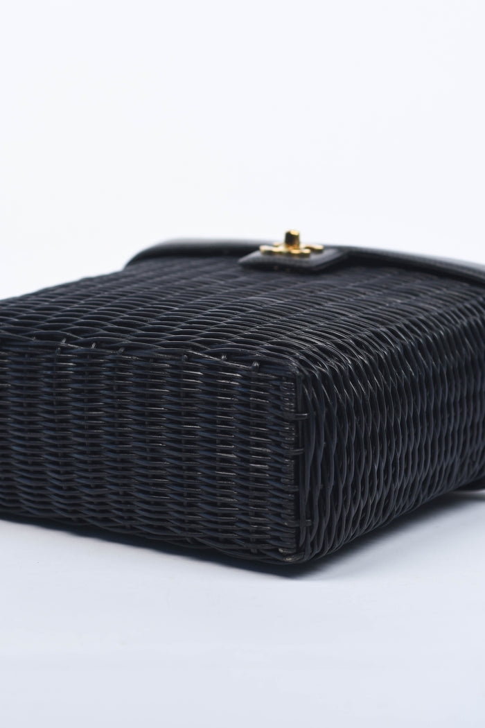 RARE Chanel Black Wicker Basket Top Handle Bag