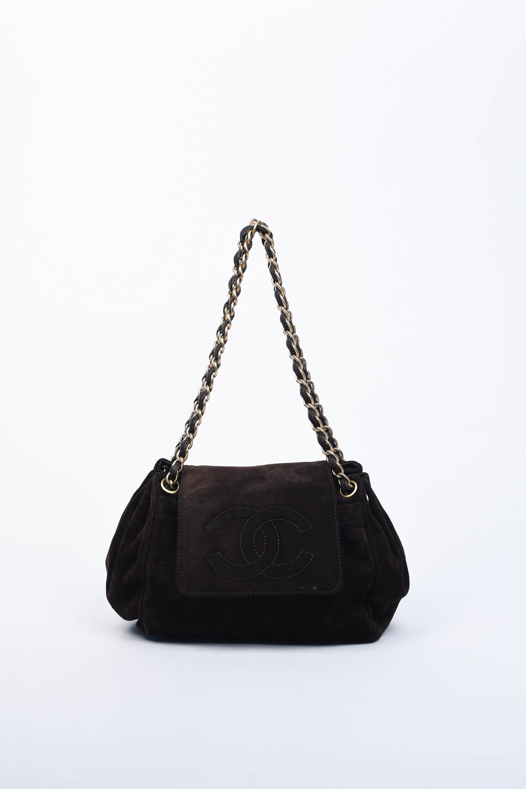 2000s Chanel Brown Suede CC Shoulder Bag