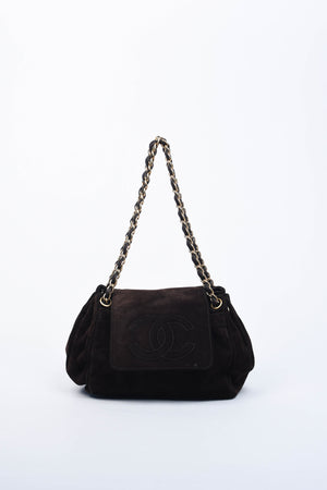 2000s Chanel Brown Suede CC Shoulder Bag