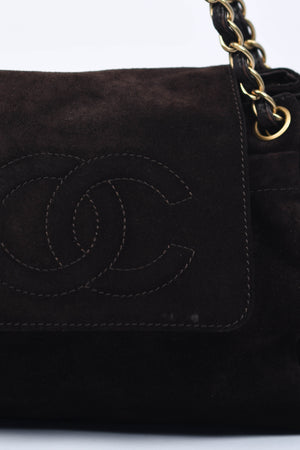 2000s Chanel Brown Suede CC Shoulder Bag