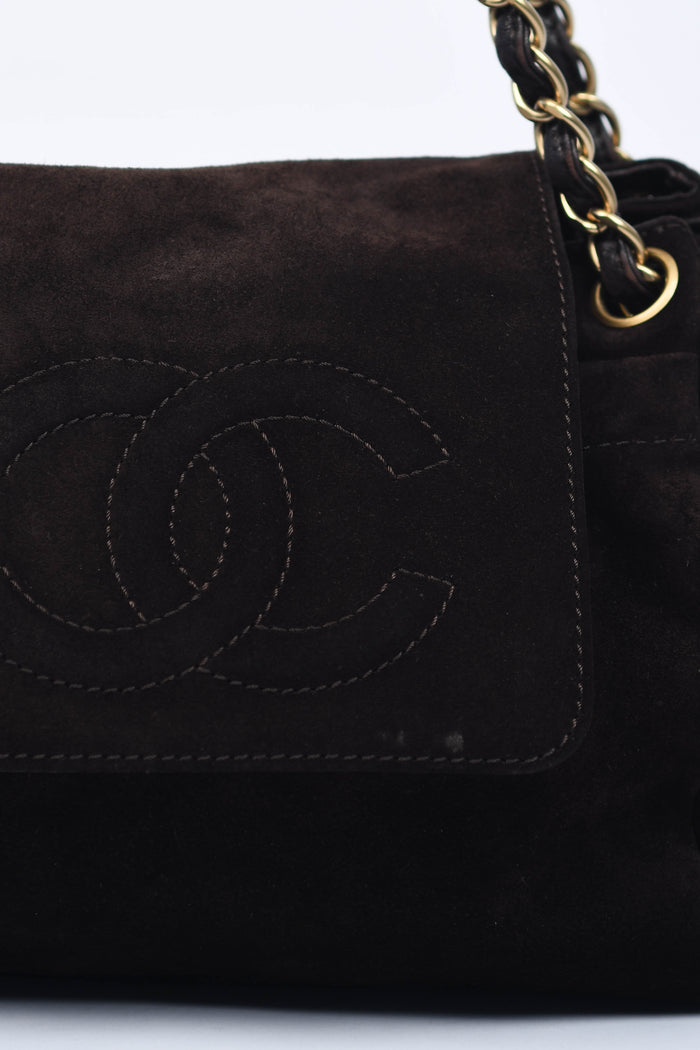 2000s Chanel Brown Suede CC Shoulder Bag