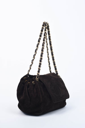 2000s Chanel Brown Suede CC Shoulder Bag